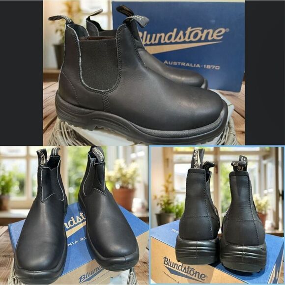 BLUNDSTONE Leather 179 Safety Work Lug Soles Chelsea Ankle Boots AU 9.5 US Men 1 - Picture 1 of 15
